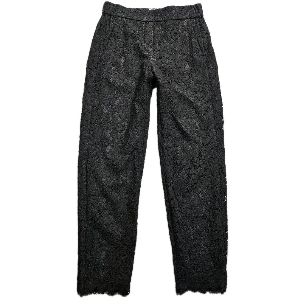 J Crew Formal Dress Pants Women 00 Black Lace Overlay Elastic Waist Crop Ankle‎